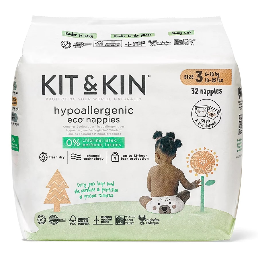 Kit & Kin Hypoallergenic Eco Nappies 32 nappies - Akcija v trgovini Baby Center