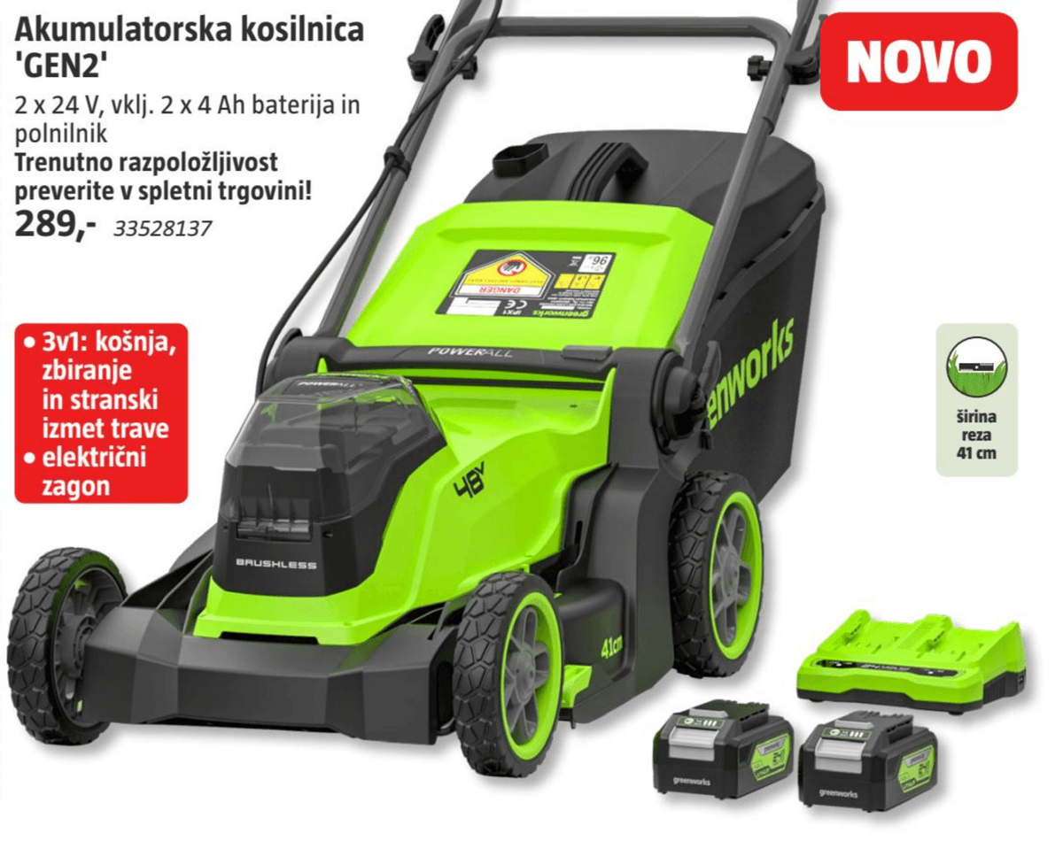 Akumulatorska kosilnica 'GEN2' Greenworks - Akcija v trgovini Bauhaus