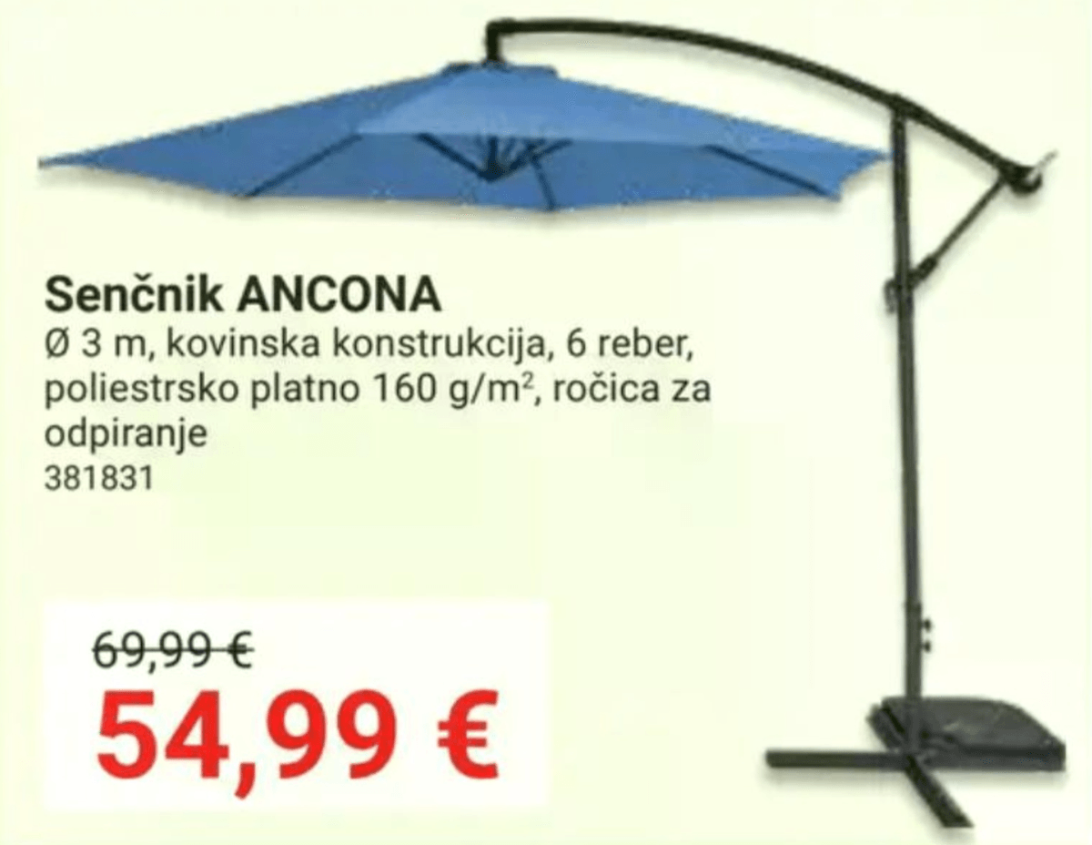 Senčnik ANCONA - Akcija v trgovini Pevex
