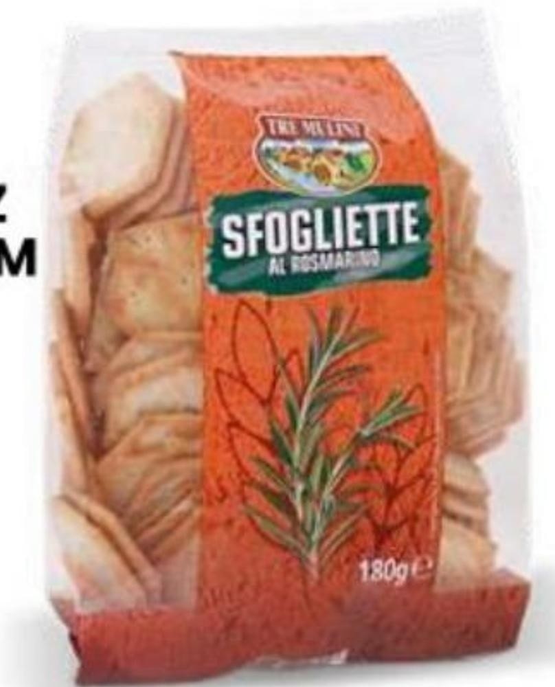 Krekerji Sfogilette z rožmarinom 180 g TRE MULINI Akcija v trgovini Eurospin