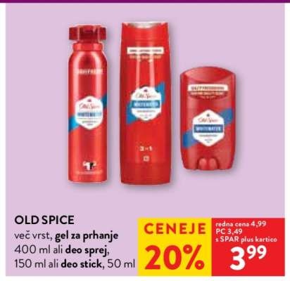 Old Spice 400ml (gel za prhanje), 150ml (deo sprej), 50ml (deo stick) - Akcija v trgovini Spar