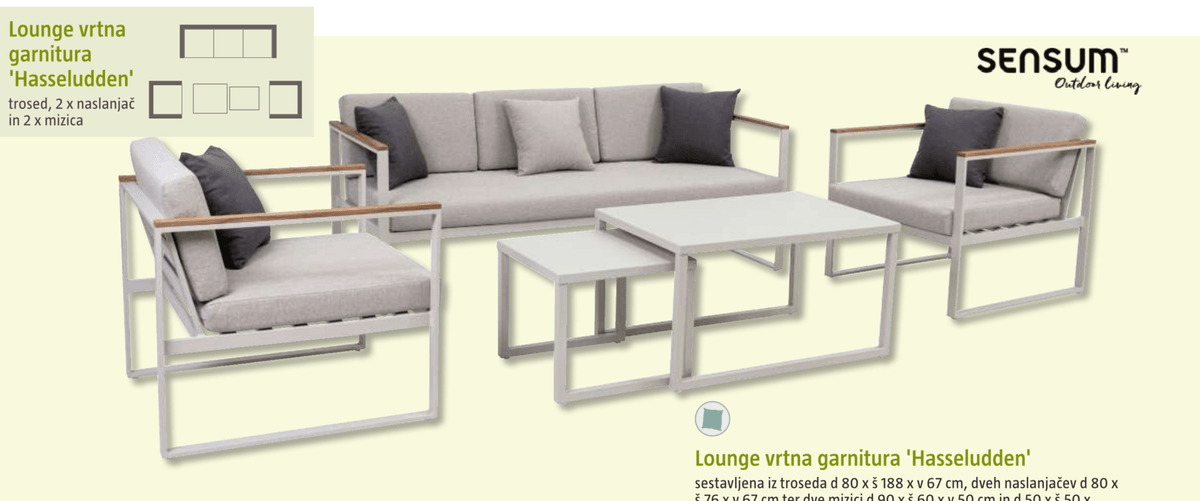 Lounge vrtna garnitura 'Hasseludden' trosed, 2 x naslanjač in 2 x mizica SENSUM - Akcija v trgovini Bauhaus