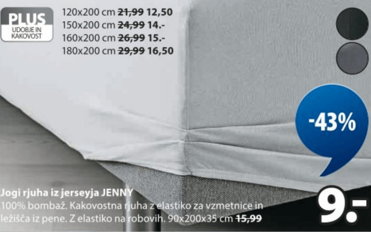 Jogi rjuha iz jerseyja JENNY 160x200 cm - Akcija v trgovini Jysk