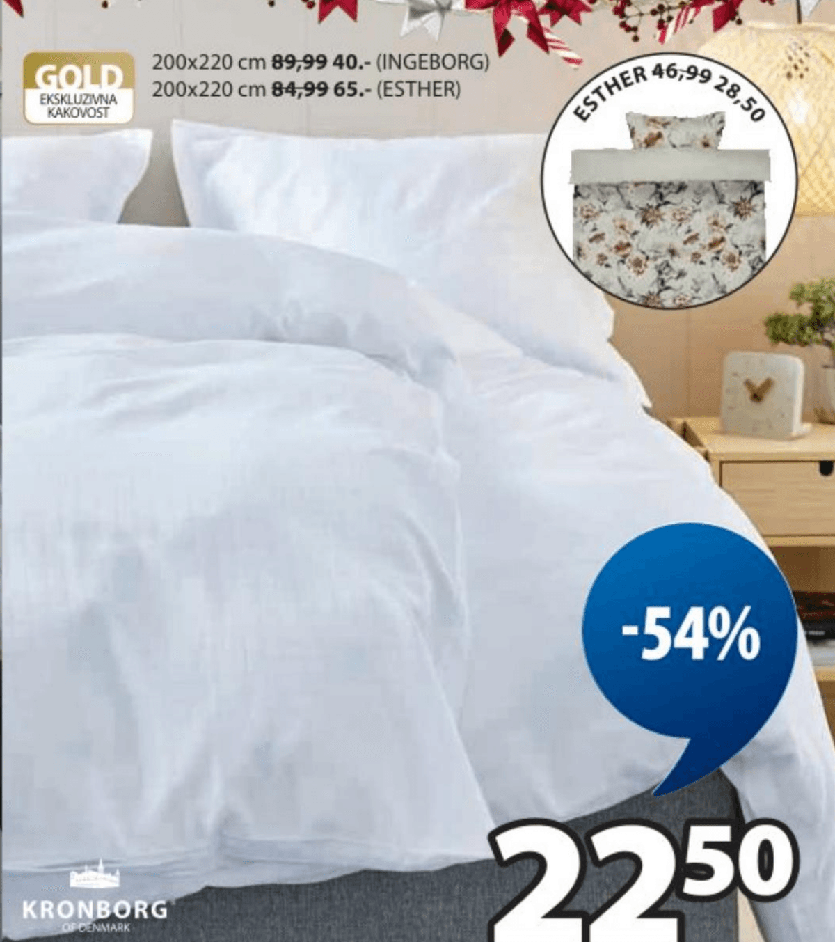 Posteljnina INGEBORG 140x200+50x70/75 cm KRONBORG - Akcija v trgovini Jysk
