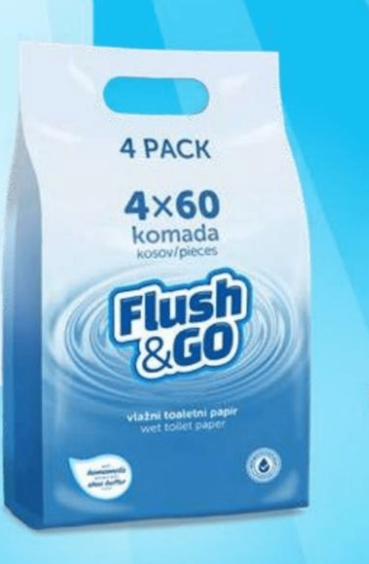 Toaletni papir, vlažni 4 x 60 kosov Flush & GO - Akcija v trgovini Eurospin