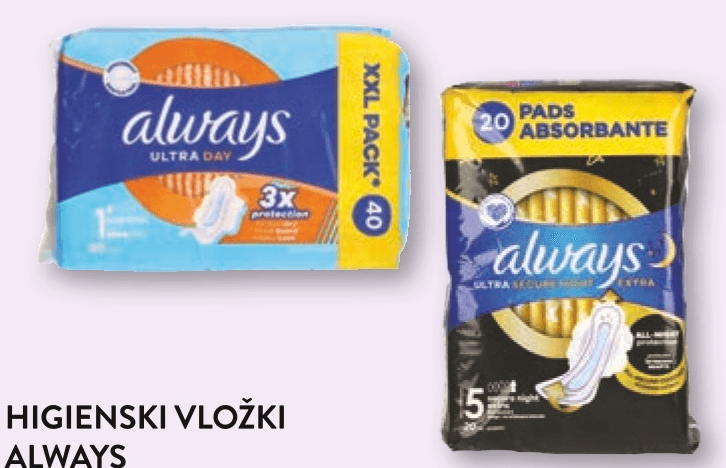 Higienski vložki Always - Akcija v trgovini Spar