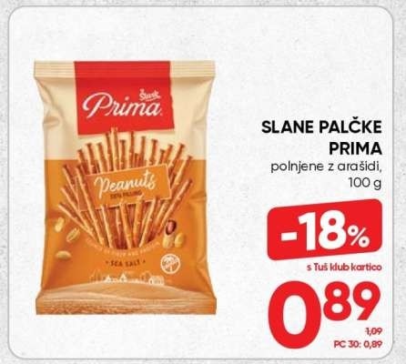 Prima slane palčke z arašidovim polnilom 3 x 100 g Akcija v trgovini Lidl