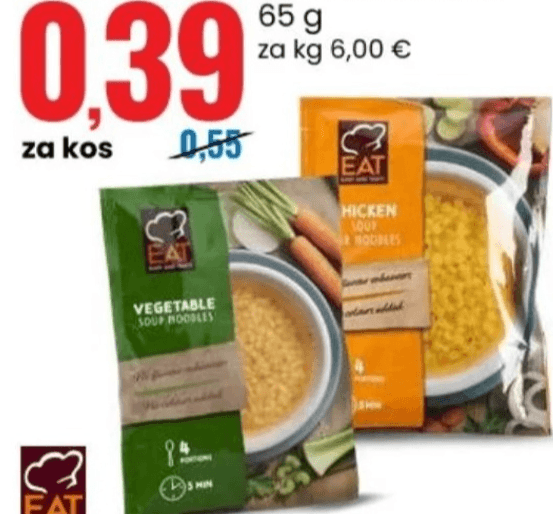 Zelenjavna/Piščančja juha s testeninami 65 g EAT - Akcija v trgovini Eurospin