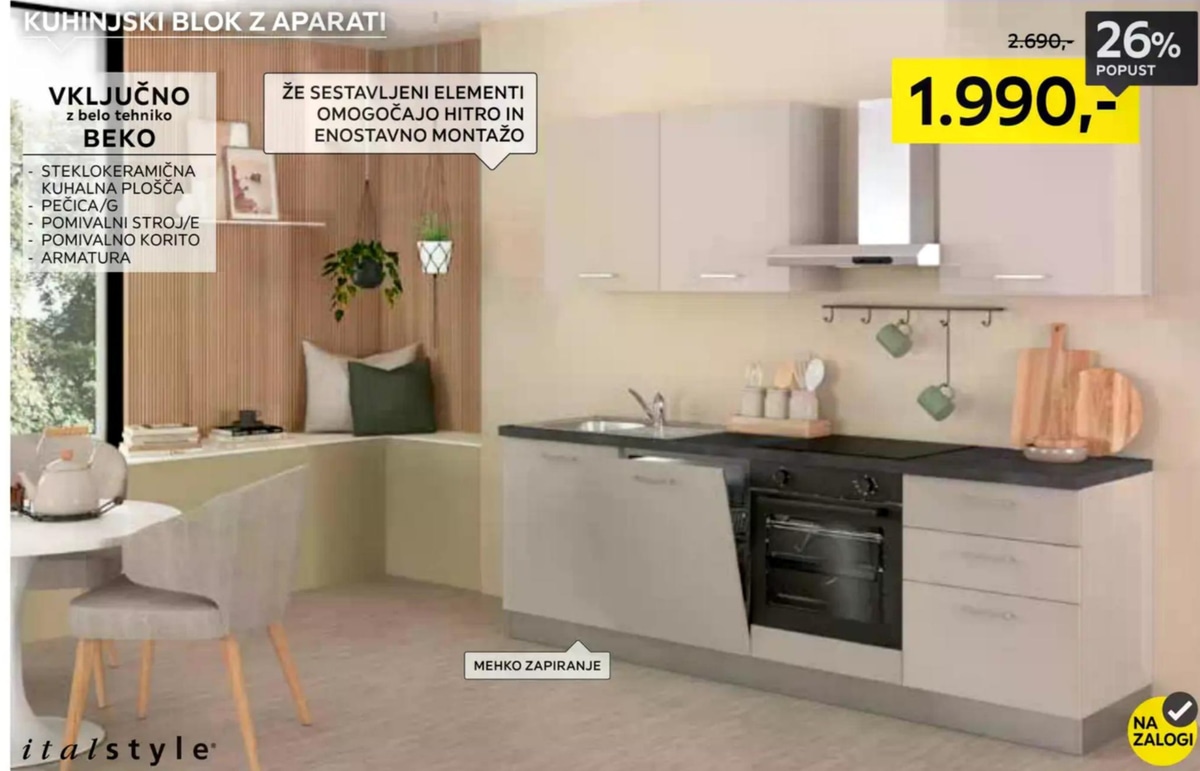 Kuhinjski blok EVA 240 cm italstyle - Akcija v trgovini Lesnina
