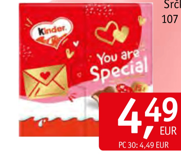 Kinder Čokolada Srčki 107 g - Akcija v trgovini Jager