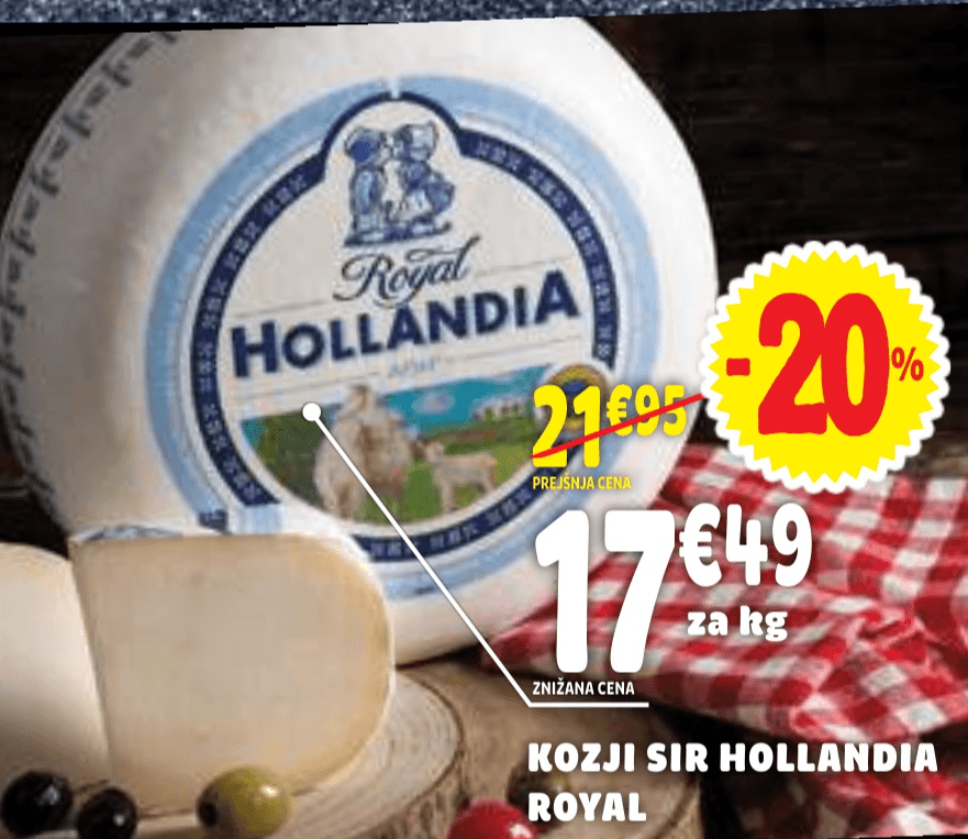 Kozji sir Hollandia Royal - Akcija v trgovini E.Leclerc