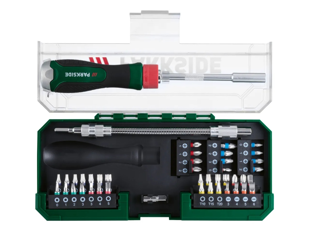 Parkside Izvijač z ragljo in vijačnimi nastavki 43-delni komplet - Akcija v trgovini Lidl