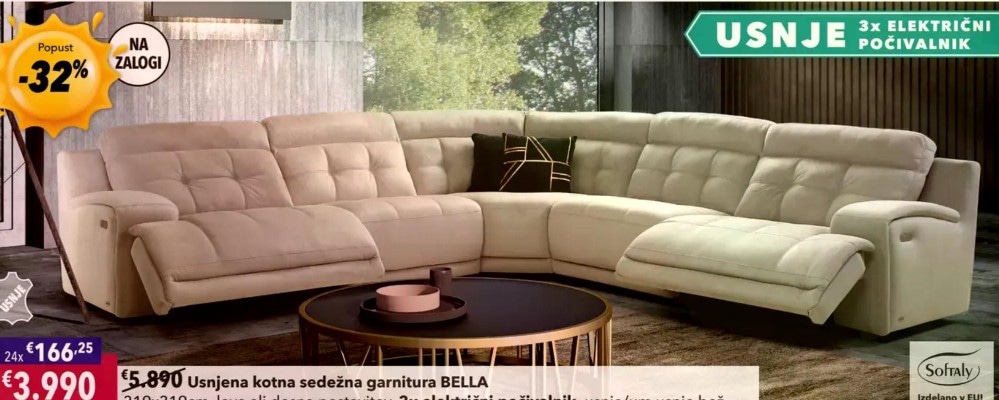 Usnjena kotna sedežna BELLA Softaly Akcija v trgovini Harvey Norman