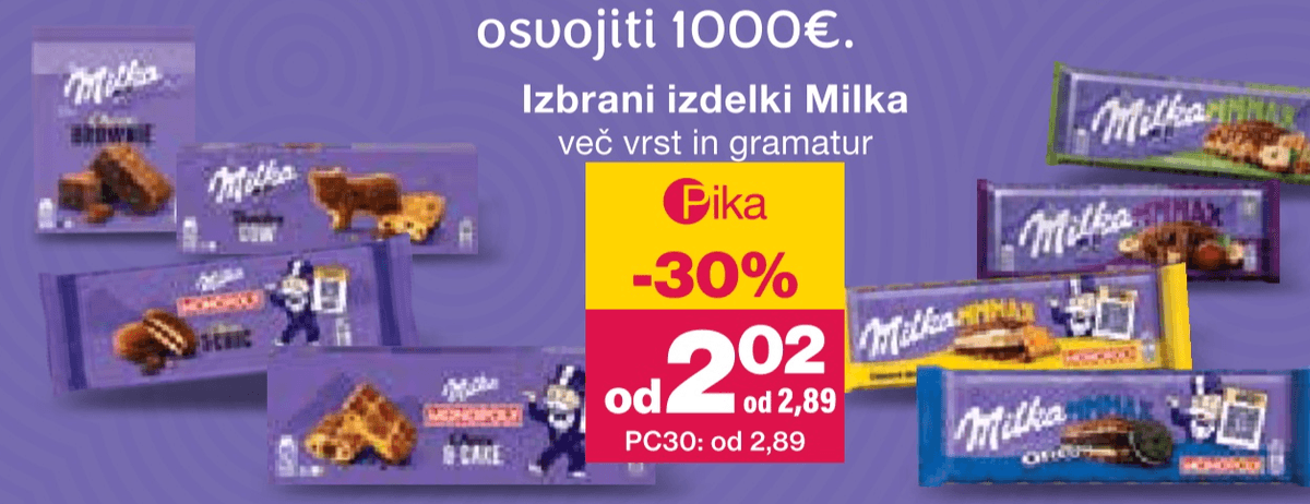 Izbrani izdelki Milka več vrst in gramatur - Akcija v trgovini Mercator
