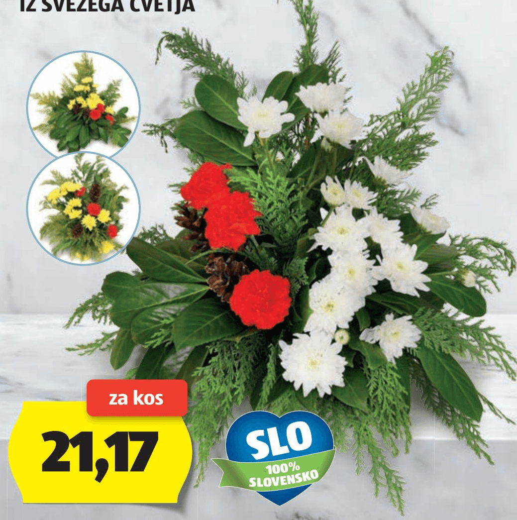 Nagrobni aranžma iz svežega cvetja Akcija v trgovini Hofer