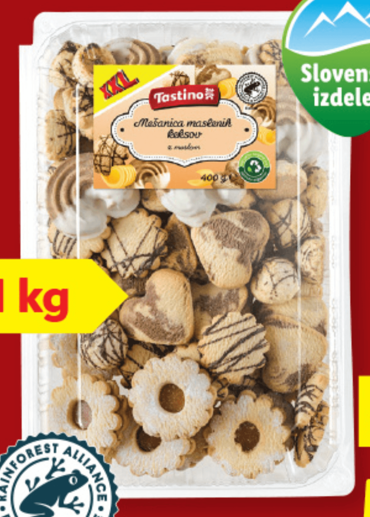 Tastino Mešanica maslenih keksov XXL 1 kg - Akcija v trgovini Lidl