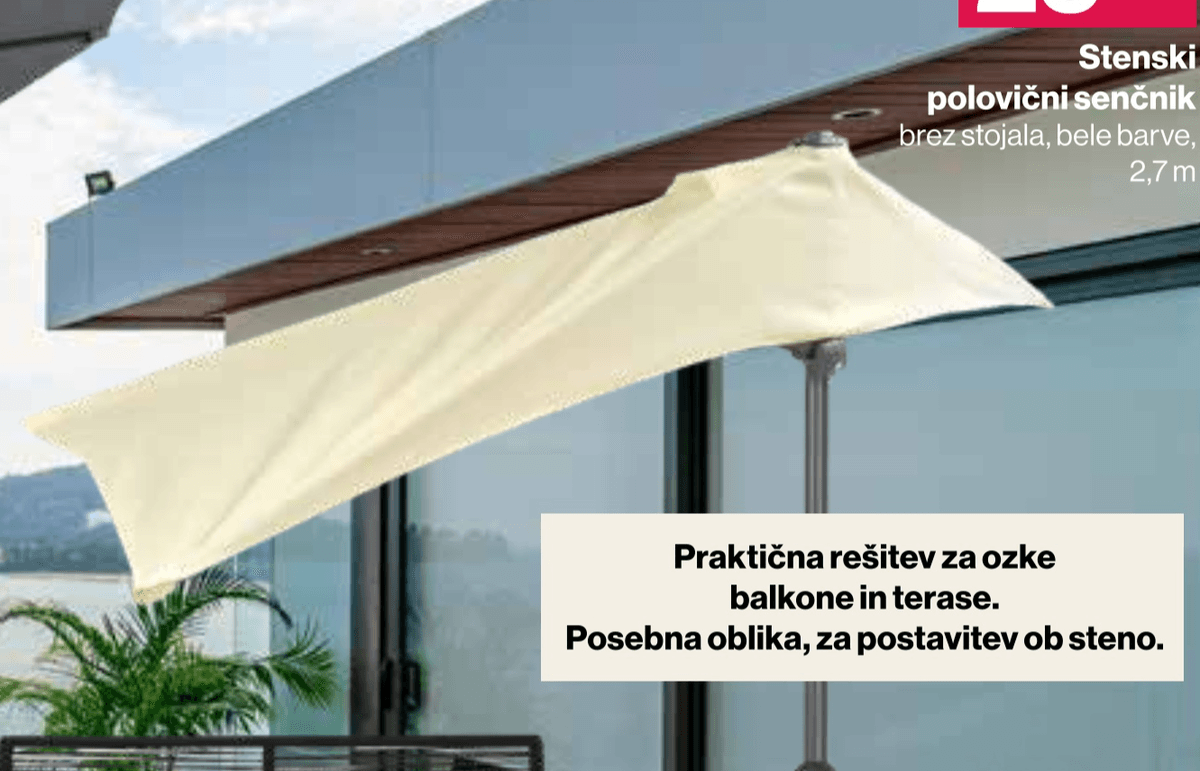 Stenski polovični senčnik 2,7 m - Akcija v trgovini Mercator
