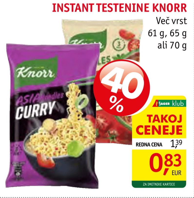 Instant testenine Knorr 61 g, 65 g ali 70 g - Akcija v trgovini Jager