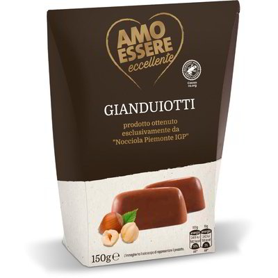 Čokoladni bonboni Gianduiotti z lešniki iz Piemonta 150 g AMO ESSERE - Akcija v trgovini Eurospin