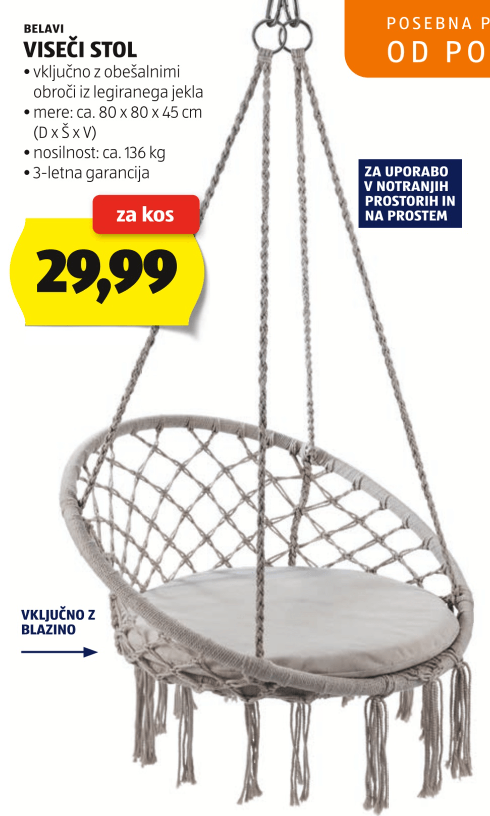 Viseči stol BELAVI - Akcija v trgovini Hofer