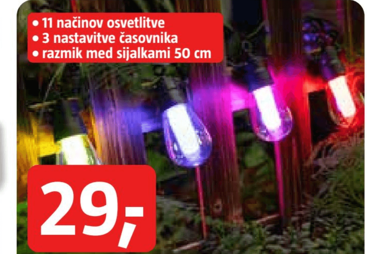 Solarna svetlobna LED veriga (10 LED sijalk) 0,2 W x 10 LED sijalk, d 8 m - Akcija v trgovini Bauhaus