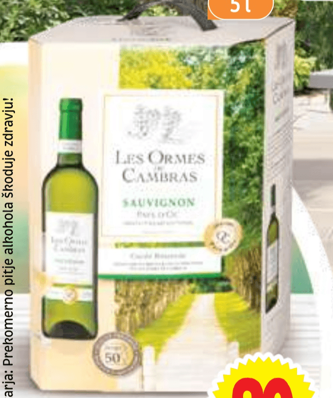 Les Ormes de Cambras Sauvignon 5 l - Akcija v trgovini E.Leclerc