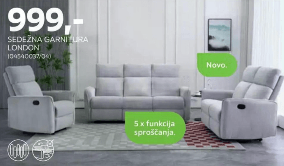 Sedežna garnitura London - Akcija v trgovini Mömax
