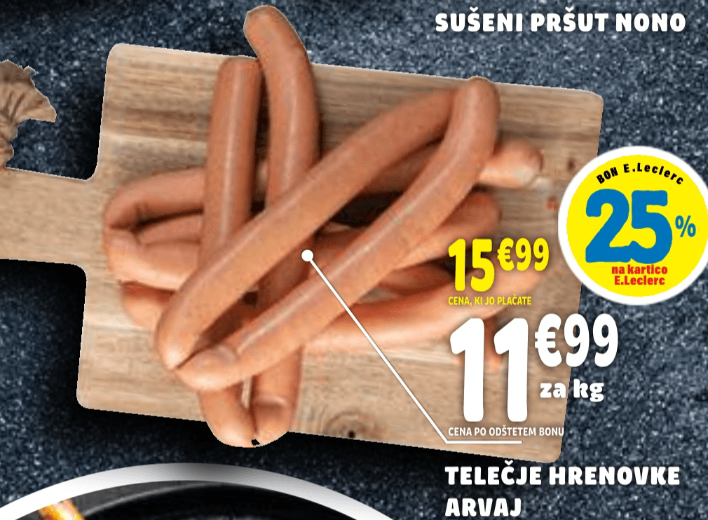 Telečje hrenovke - Akcija v trgovini E.Leclerc