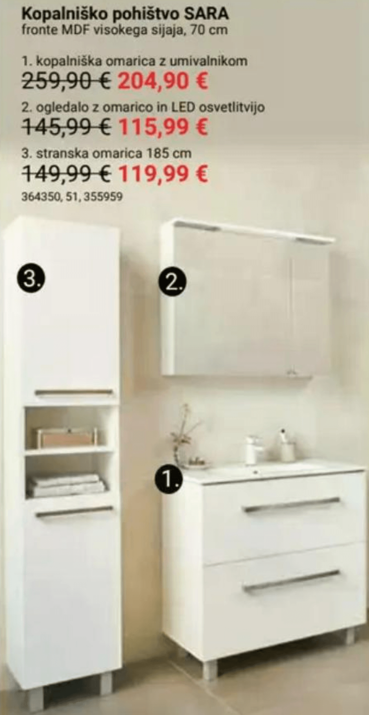 Kopalniška omarica z umivalnikom SARA 70 cm - Akcija v trgovini Pevex