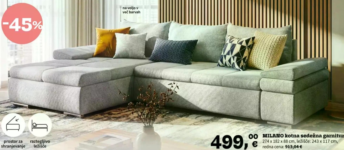 MILANO kotna sedežna garnitura - Akcija v trgovini Prima