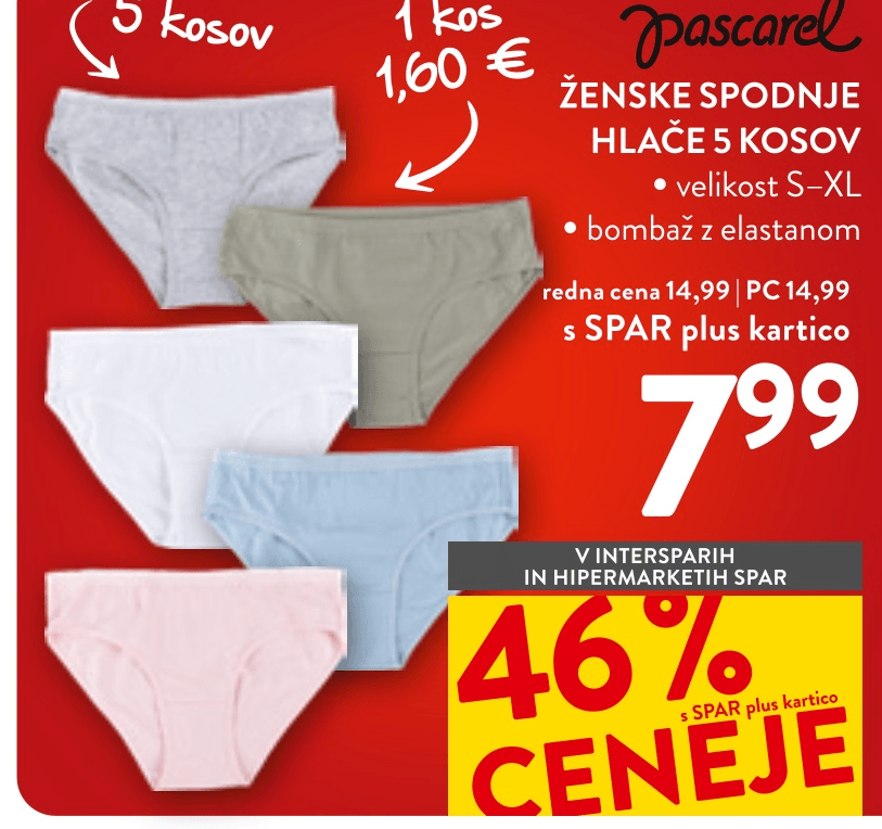 Pascarel ženske spodnje hlače 5 kosov - Akcija v trgovini Spar