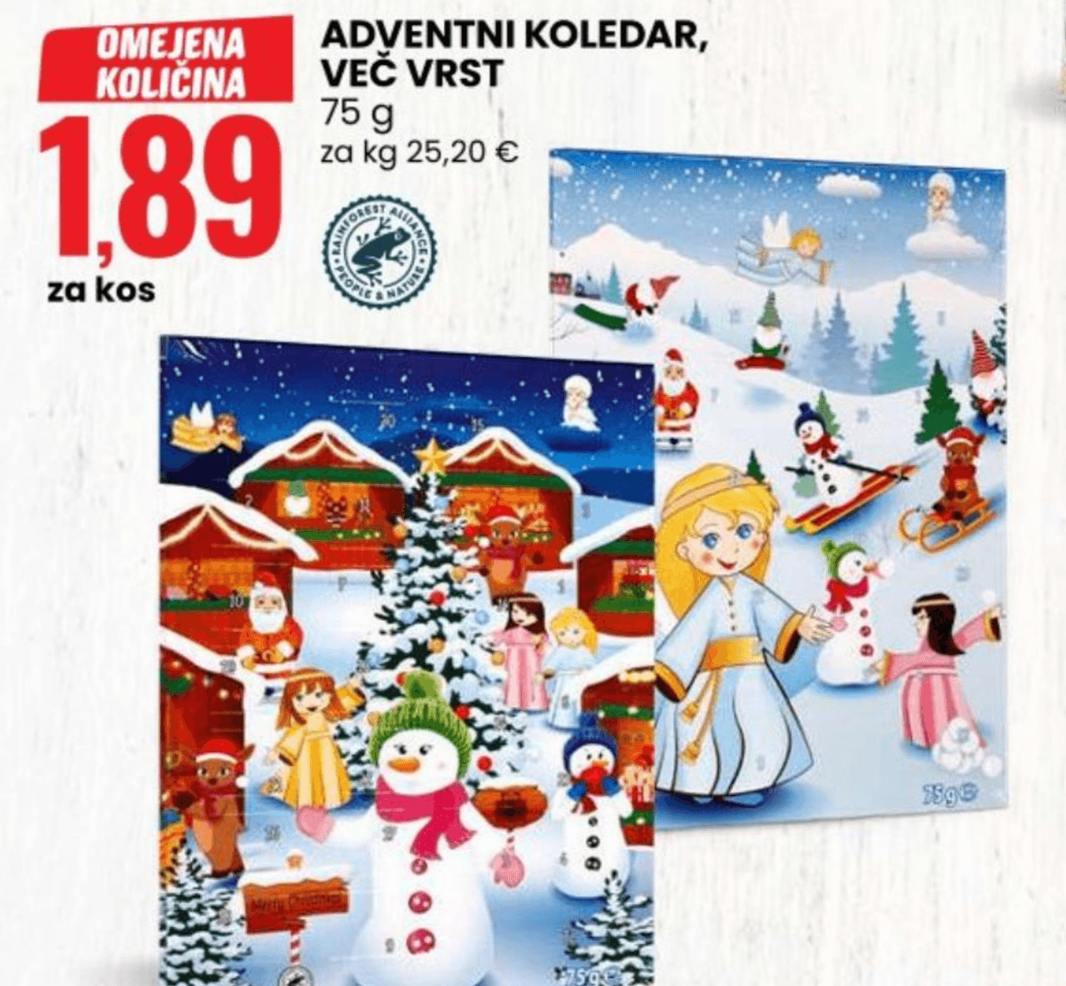 Adventni koledar 75 g - Akcija v trgovini Eurospin