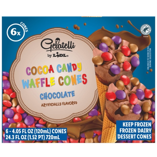 Gelatelli Korneti s kakavovimi dražeji in prelivom Cocoa Drops Ice Cream 6 x 120 ml - Akcija v trgovini Lidl