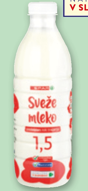 Sveže mleko 1 l SPAR - Akcija v trgovini Spar