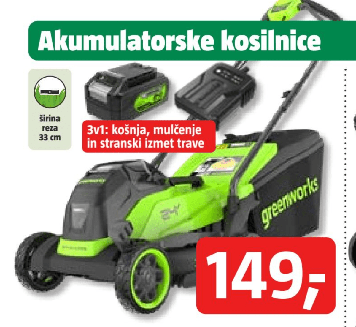 Akumulatorska kosilnica 'GEN2' Greenworks - Akcija v trgovini Bauhaus