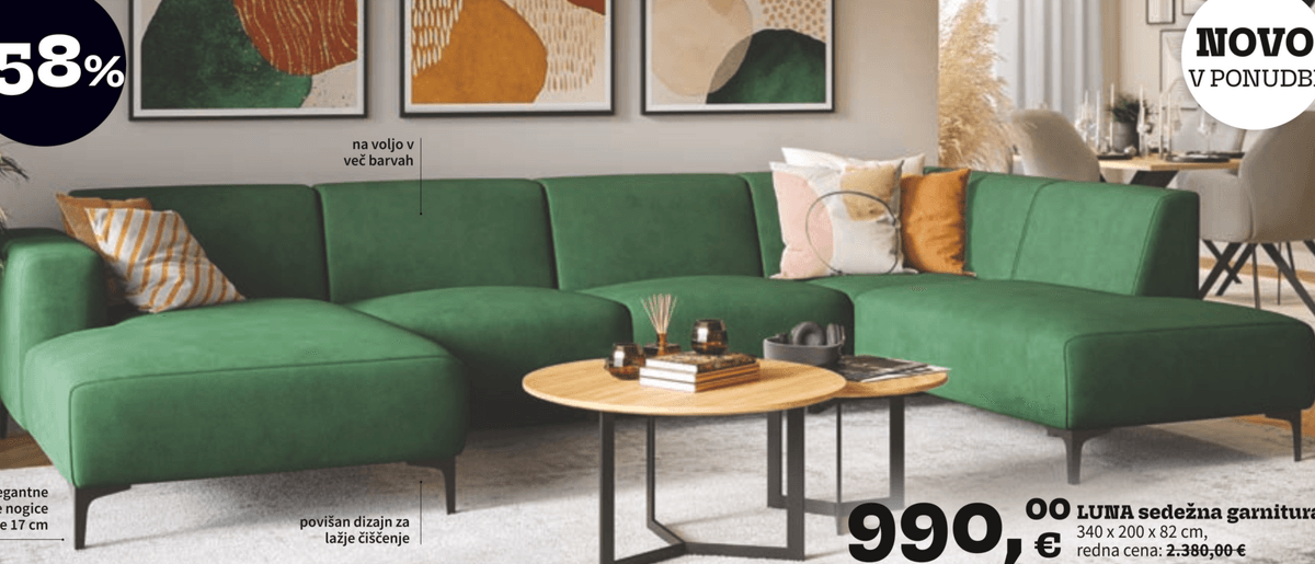 LUNA sedežna garnitura 340 x 200 x 82 cm - Akcija v trgovini Prima