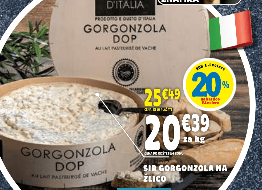 Sir Gorgonzola na žlico Tradizioni d'Italia - Akcija v trgovini E.Leclerc