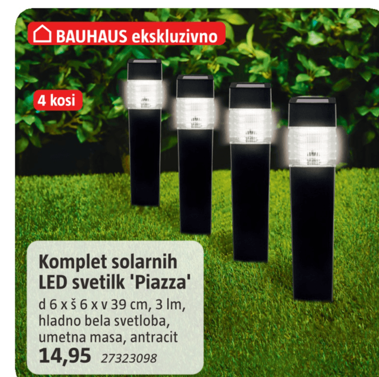 Komplet solarnih LED svetilk 'Piazza' 4 kosi - Akcija v trgovini Bauhaus