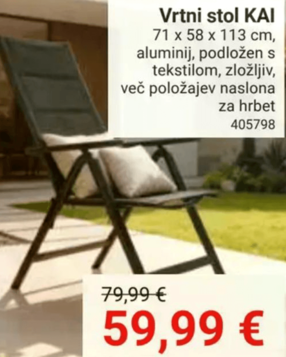 Vrtni stol KAI - Akcija v trgovini Pevex