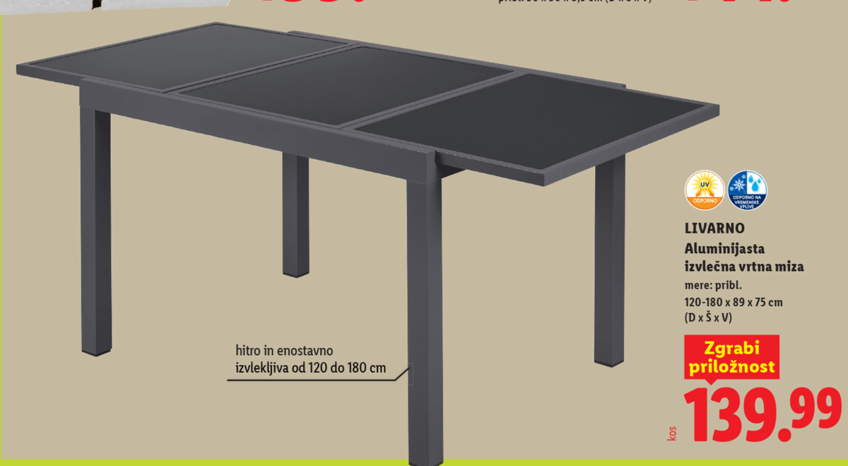 LIVARNO Aluminijasta izvlečna vrtna miza - Akcija v trgovini Lidl