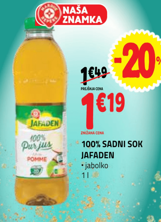 100% SADNI SOK JAFADEN 1 l - Akcija v trgovini E.Leclerc