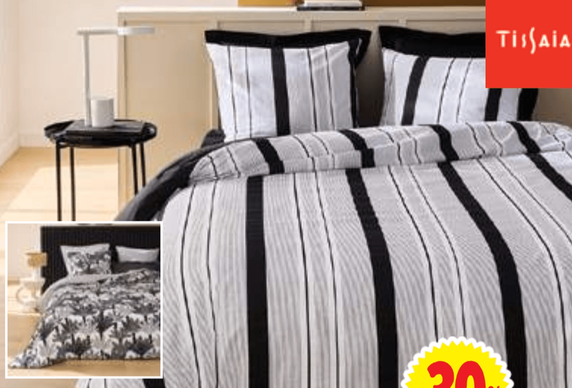 Posteljni komplet Black & White 200 x 200 + 2x 63 x 63 cm Tissala - Akcija v trgovini E.Leclerc