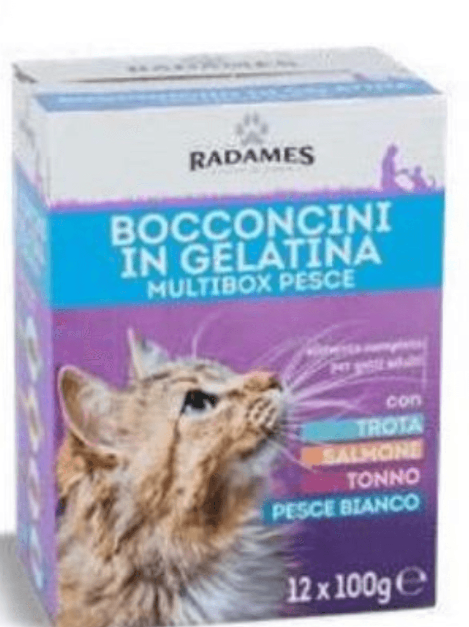 Hrana za mačke Radames Bocconcini in Gelatina Multibox Pesce 12 x 100 g - Akcija v trgovini Eurospin