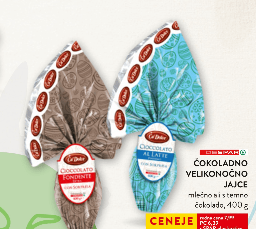 Čokoladno velikonočno jajce 400 g DESPAR - Akcija v trgovini Spar
