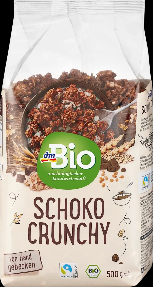 dmBio hrustljavi pečeni muesli z mlečno čokolado 500 g - Akcija v trgovini Dm