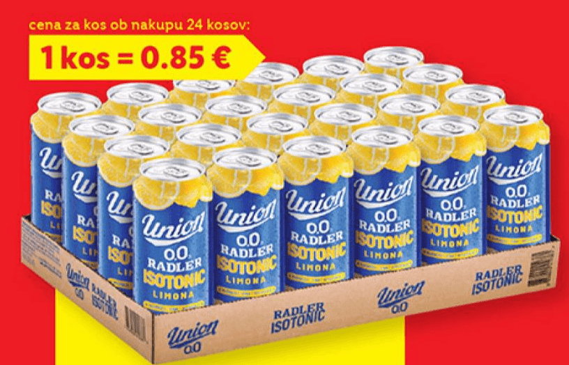 Union Brezalkoholni radler Isotonic 24 kosov Akcija v trgovini Lidl
