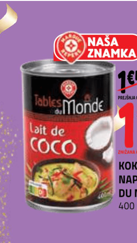 Kokosov napitek Tables du Monde 400 ml - Akcija v trgovini E.Leclerc
