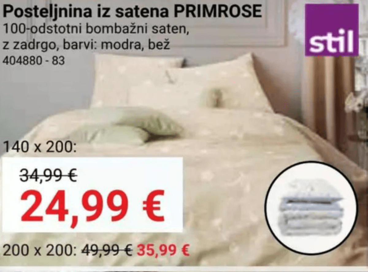 Posteljnina iz satena PRIMROSE 140 x 200 cm - Akcija v trgovini Pevex