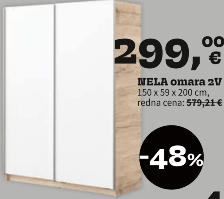 NELA omara 2V 150 x 59 x 200 cm - Akcija v trgovini Prima