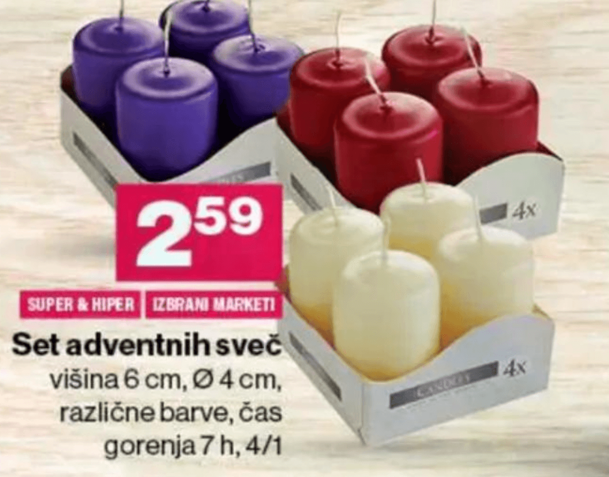 Set adventnih sveč 4x - Akcija v trgovini Mercator